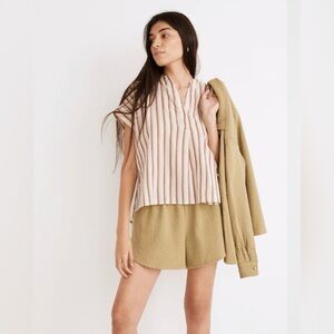 Madewell Crinkle Cotton Lakeline Shirt in Manila Stripe Size Small